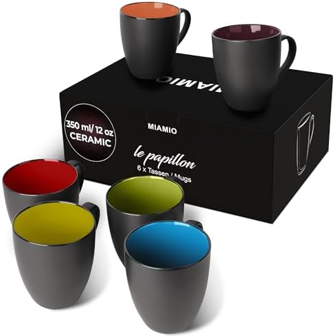 MIAMIO- kamionkowy zestaw kubków/filiżanek do kawy 6 x 350 ml (czerń-zielony)