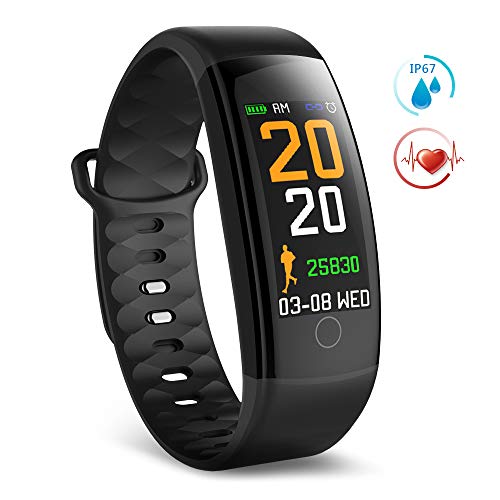 TECKEPIC Fitness Tracker, Rastreador de Actividad Modelo qs01 con Pantalla a Color (Black + Red Band)