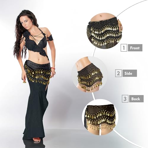 MOLFUJ Belly Dance Hip Scarf with 128 Gold Coins, Belly Dancer Belt Scarf Skirt for Women