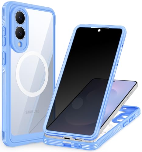 CENHUFO Antiespia Funda Samsung Galaxy S25 Edge, con Protector Pantalla Privacidad Cristal Templado Integrado y Protector cámara, Magnética Carcasa 360 Grados Antigolpes Capa Doble Case  Azul Claro