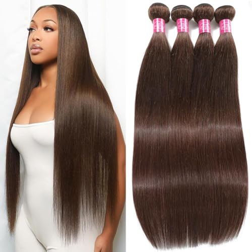 YISEA Straight Human Hair Bundles Brown #4 Color Straight Hair 4 Bundles (18 20 22 24 Inches)12A 100% Unprocessed Brazilian Virgin Chocolate Brown Human Hair Bundles Raw Hair