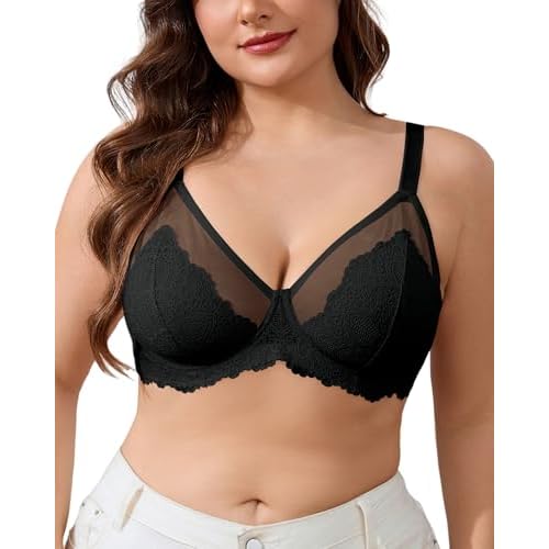 SHARICCA Minimizer Bras for Women, Full Coverage Underwire Support Balette, Unlined Plus Size Floral Lace Bra for Heavy Bust Misty Pink 38D