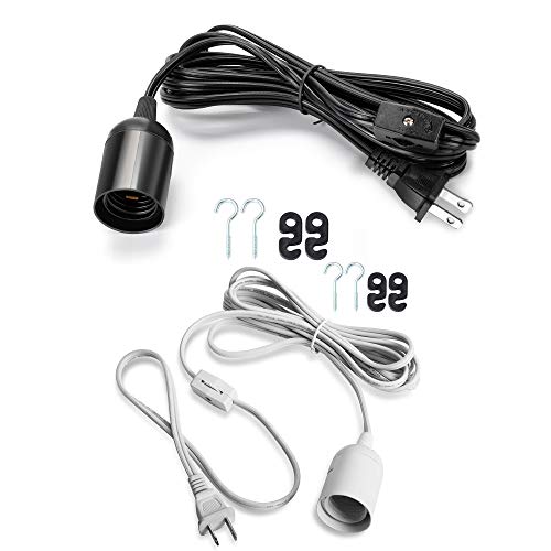 UL 12Ft Extension Hanging Lantern Cord Cable JACKYLED 360W with E26 E27 Socket Gear Switch + Hooks + 2-Prong US AC Power Plugs Pendant Lighting Bulb Lamp