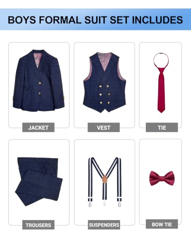 Boys Formal Suit Slim Fit Tuxedo Ring Bearer Outfit Navy Blue Plaid Size 10 - image 2
