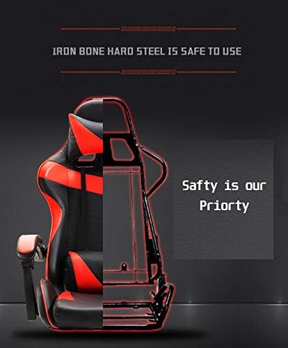 Computer Game, Streaming, Gaming Office Chair Ergonomic Backrest and Headrest, Swivel Recliner with Lumbar Support, Height Adjustment Racing Chair (Red)