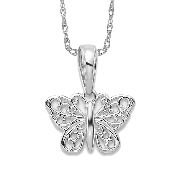 IceCarats 14K Solid White Gold Antique Filigree Butterfly Wings Necklace Chain Pendant Charm2