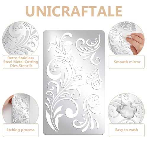 UNICRAFTALE Estêncil de metal, reutilizável, floral, estêncil, pintura florida, estêncil de aço inox