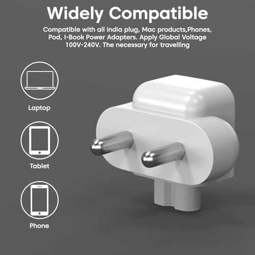 Image of Sounce Indian Style Duck Head Plug Adapter for Apple Power Adapters Compatible with MacBook Pro Air PowerBook iBook iPhone iPad iPod Supports 45W 60W 65W 85W Indian 2 Pin Socket Fit Secure Use (White)