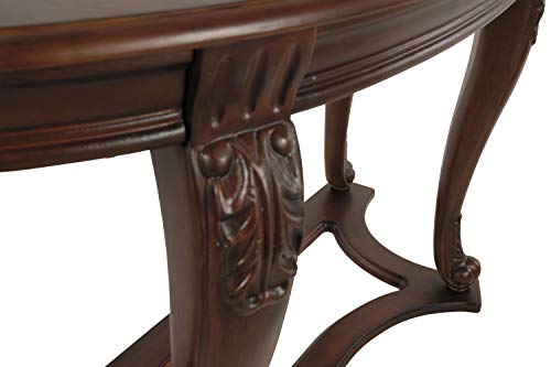 Signature Design By Ashley Norcastle Traditional Half Moon Sofa Table With Beveled Glass Top And Scrollwork Legs, Dark Brown #TOP7