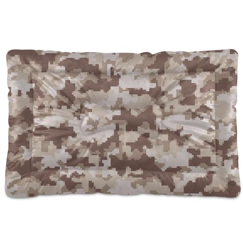 JUMBEAR Brown Camouflage Pet Mat, Comfortable Soft Dog Crate Pad Anti-Slip Pet Mattress for Small Medium Large Dogs and Cats, 24 x 18 Inch