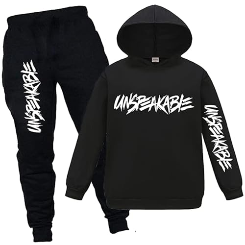 BACKSTRI Boys Hoodies Kids Clothes Set Pullover Tracksuit Jogging Girls Sweatshirts Set 2 Pieces (Black, 10-11 Years)