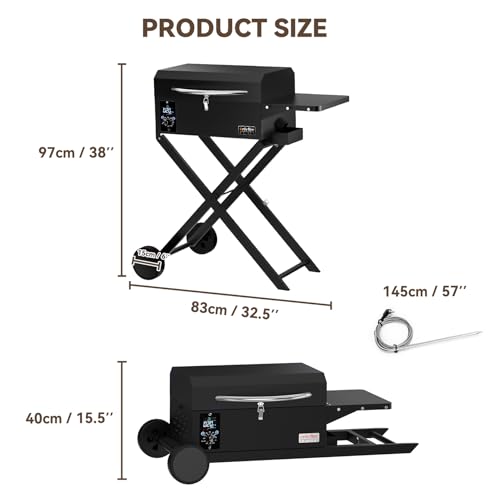 Onlyfire-BBQ-Wood-Pellet-Grill-Smoker-with-Foldable-Cart-Meat-Probe-2-Tiers-Cooking-Area-Portable-Tabletop-Grilling-Stove-for-Outdoor-Kitchen-Cooking-Smoke-and-Roast-RV-Camping-Black-GS343 Onlyfire BBQ Wood Pellet Grill Smoker with Foldable Cart Meat Probe 2 Tiers Cooking Area Portable Tabletop Grilling Stove for Outdoor Kitchen Cooking Smoke and Roast RV Camping Black GS343
