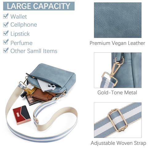 Image of BOSTANTEN Small Crossbody Purse for Women Triple Zip Cell Phone Leather Handbag with Colored Shoulder Strap