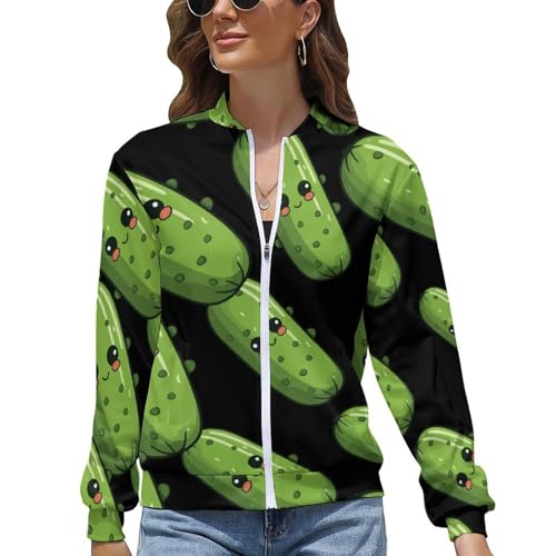 Pickle Cucumbers Women's Zippered Jacket Lightweight Outerwear Coats Long Sleeve Sweatshirts Hoodies3
