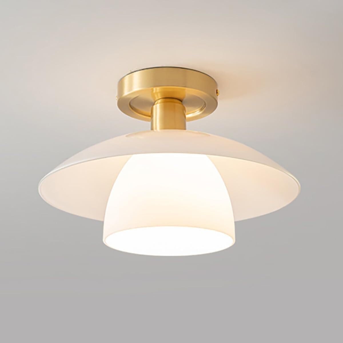 LYMSXAZOU Semi Flush Mount Ceiling Light Modern Glass Fixture with Milky White Dome Shade Lamp for Hallway Living Dining Room Bedroom(C)