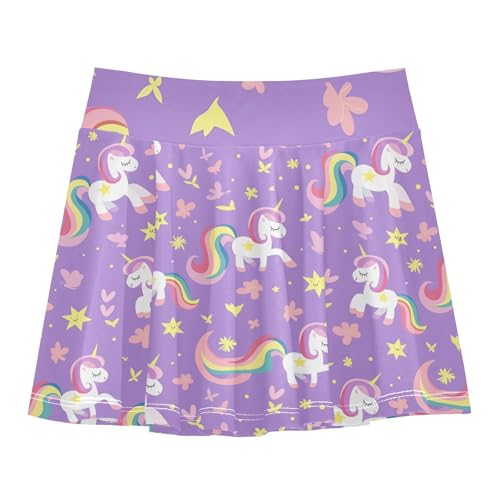 visesunny Girls Flowy Pleated Skirt Colorful Purple Unicorn Tennis Golf Fashion Short Skorts for Casual Dance Outfit