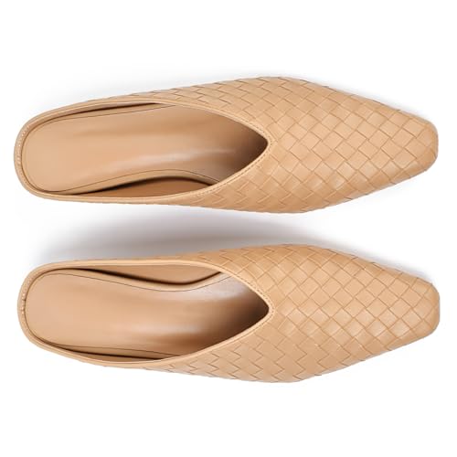 Image of Woven Mules for Women Slip on Comfortabke Metallic Slides Ladies Trendy Square Toe Hidden Wedge Mules