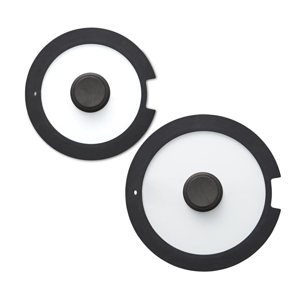 Tower Freedom T800206 2 Piece 24cm/28cm Glass Lids with Silicone Edges and Steam Release Vents, Black