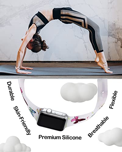 Witzon Compatible With Apple Watch Band Series 8/7/6/5/4/3/2/1/Se/Ultra, Iwatch 38Mm 40Mm 41Mm 42Mm 44Mm 45Mm 49Mm Bands For Women, Cute Print Silicone Sport Strap Replacement Accessories (Butterflies, 38/40/41Mm S/M) #TOP4