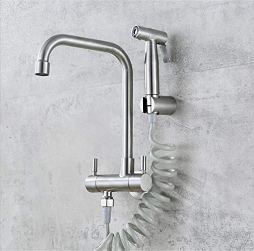 Grifo de cocina de acero inoxidable SUS 304 premium con caño de doble control giratorio