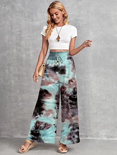 Image of Leriya Fashion Womens Mid Rise Tie-Dye Loose Fit Flared Wide Leg Palazzo Pants | Relaxed Pants | Bottom