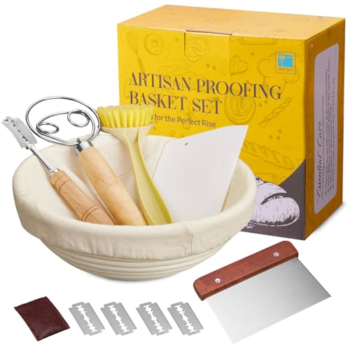 Image of Dimpola Banneton Bread Proofing Basket Banneton Basket Set Sourdough Proofing Basket Round Proofing Bowls Handmade Rattan Baskets and Liners (Round of 1 Gift Set)