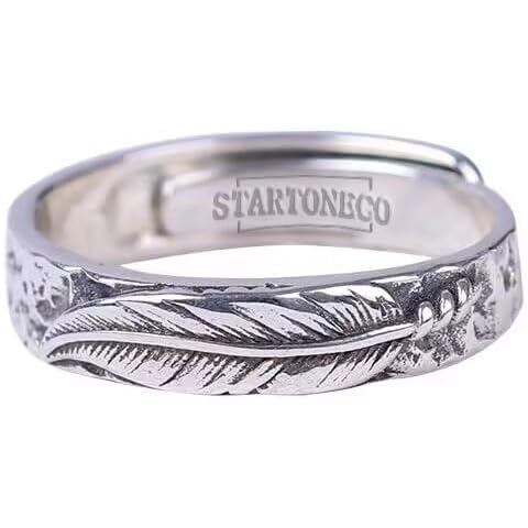 STARTONECO Feather Band Ring, Sterling Silver Cover