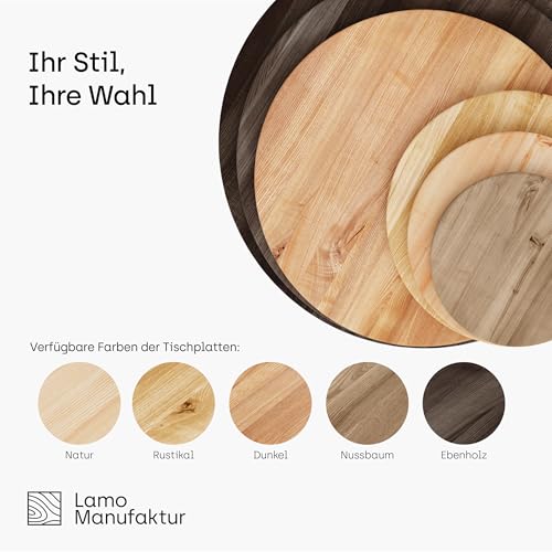 LAMO Manufaktur Holzplatte rund 50 cm aus Naturholz | Tischplatte für Couchtisch, Kaffeetisch, Nachttisch | Stärke: 28 mm | Farbe: Dunkel
