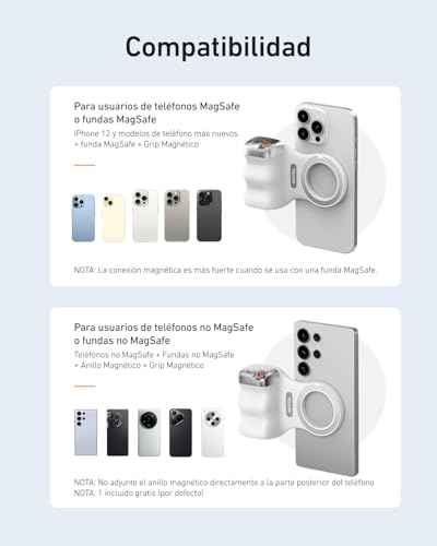 TELESIN Fun Shot Handle Grip Movil, Magnética Smartphone Grip con Control Remoto Bluetooth Desmontable - 1/4 Rosca, Compatible con iPhone/Android, Ideales para TikTok/Youtube - imagen 4