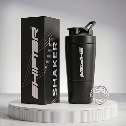 Image of Shifter Stainless Steel Gym Shaker Bottle 500ml | Protein Shaker with Mixer Ball | Leakproof Metal Blender Bottle| Gym, Fitness, Workout, Sports Water Bottle for Men & Women (BLACK-2)