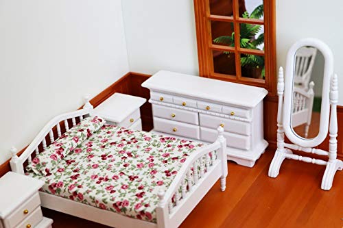 Sxfse 1:12 Dollhouse Bedroom Furniture Set, 6Pcs Mini Wooden White Bedroom Furniture Set, Children's Bedroom Set Baby Kids Play Pretend Toy (White) #TOP1