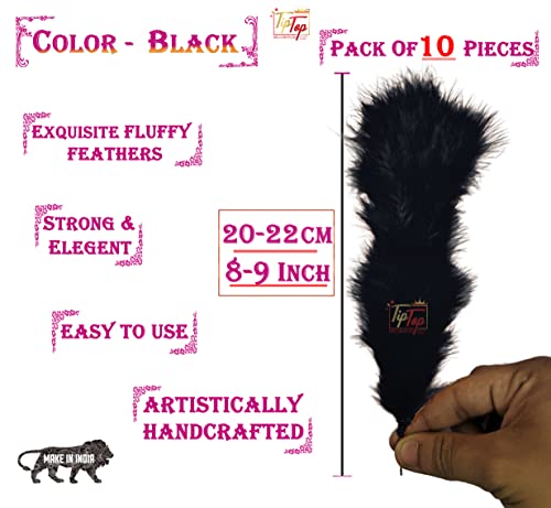 Image of Fluffy Natural Dyed Feather Kalgi Kalangi Stick for Craft (7-8 Inch) (Black, Pack of 10 Pcs)