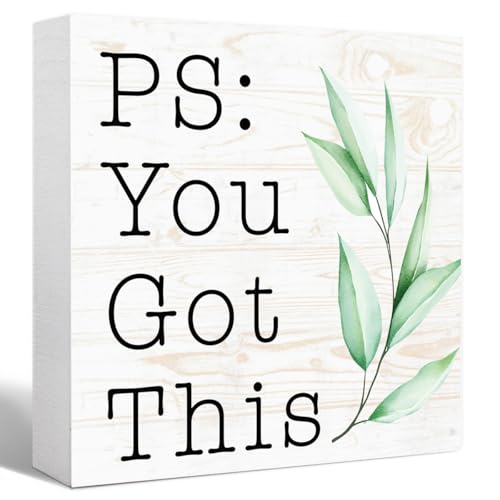 You Got This Sign Wood Box,Funny Inspirational Quote Wooden Block Sign for Home Office Tabletop Shelf Decor 5" x 5",Motivational Desk Decor Accessories for Women