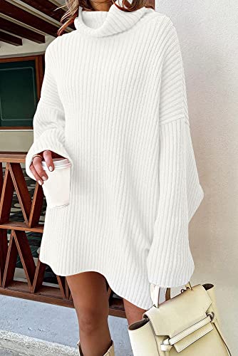 Lillusory Womens Plus Size Maternity Turtleneck Oversized Sweater Dress Long Batwing Sleeve Pullover Knit Dresses White #TOP1