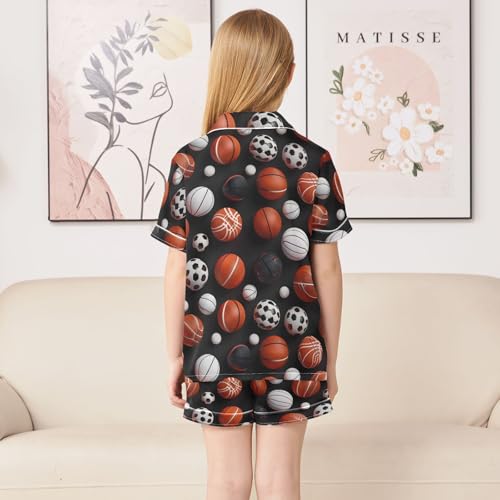 ALAZA Sport Soccer Basketball Black Satin Pajamas Set Short Sleeve Button Down Sleepwear Summer Pjs 2 Piece4