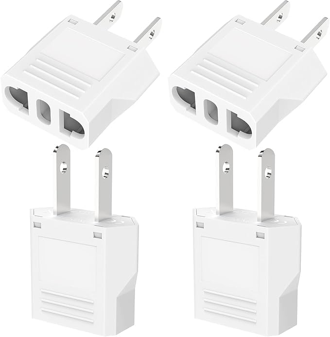 4 Pack Round to Flat 2 Pin US Adapter White Universal Travel Power Plug Converter, American Pin Power Adapter, CE and ROHS Certified, White-image-13
