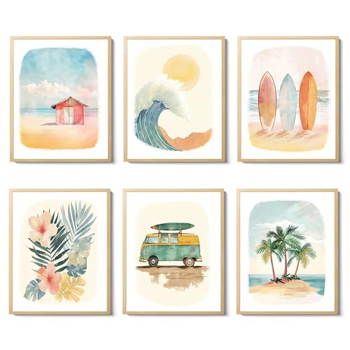 Affiche plage pépinière 6 pcs art aquarelle océan