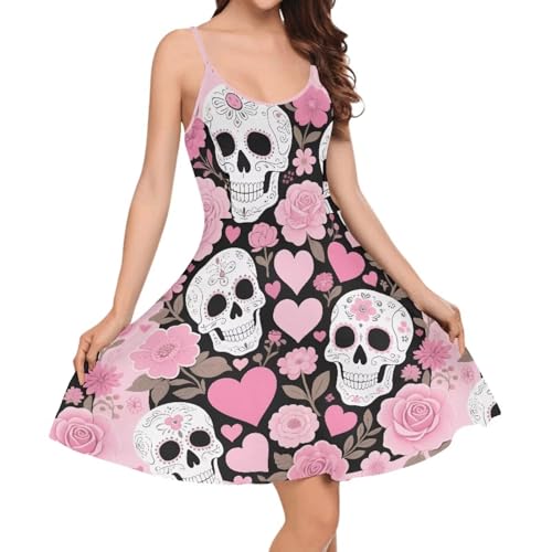 Image of Women's Spaghetti Strap Dress Summer Casual Swing Sundress Girls Beachwear Swing Mini Dress