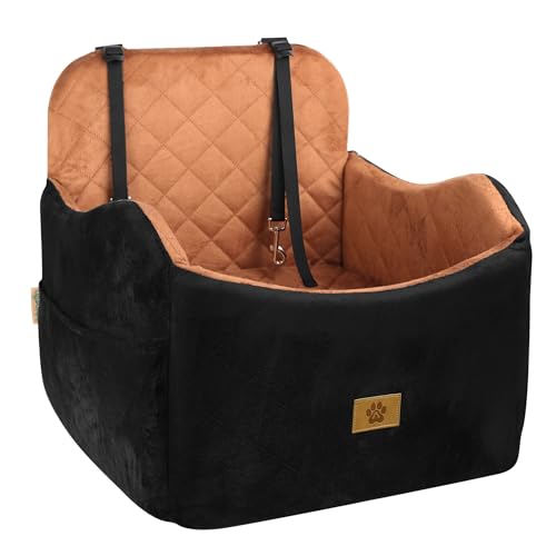 Ishineon Dog Car Seat for Small/Medium Dogs, Detachable Washable Dog Booster Car Seat Under 35lbs, High-Support Memory Foam,Travel Bed with Storage Pockets