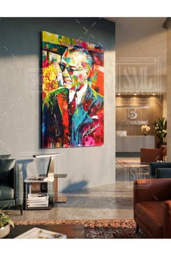 Mustafa Kemal Atatürk Portresi Kanvas Tablo, 40 x 60 cm, Soyut Sanat, Yağlı Boya Efektli