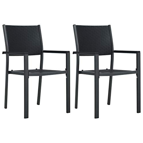 vidaXL 2x Sedie da Giardino Stile Rattan Leggere Robuste Compatte con Braccioli Rustiche Arredi da Esterno Telaio Acciaio Nere in Plastica