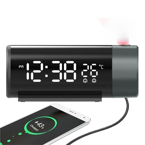 温度表示投影目覚まし時計、180°回転プロジェクター付きデジタル目覚まし時計、4段階明るさ調光器、クリアL