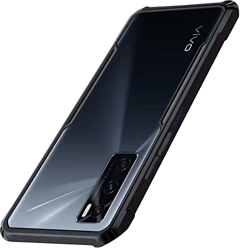 Image of A rtistque Clear Hard Transparent Acrylic Armor Anti-Drop Shockproof TPU Edge Back Cover Case for Vivo V20 Se - Black