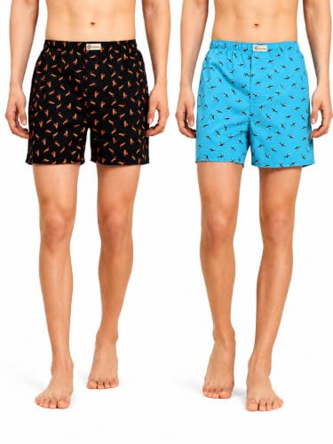 Image of B STORIES Bstories Men's Cotton Printed Boxer Shorts | Soft & Breathable Woven Cotton | Elastic Waist | Regular Fit | Comfortable Lounge & Sleepwear