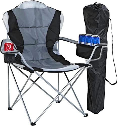 Dawsons Living DELUXE CAMPING CHAIR High Back Portable Folding Fishing Chair, Luxury Padded Seat, Heavy Duty Steel, Armrest, Lightweight, Outdoor Garden with Cup Holder and Cooler Bag