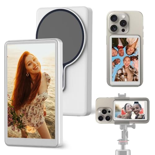 Image of Upgraded 2026 Phone Vlog Selfie Monitor Screen, Portable Back Camera Monitor with Magnetic Connection, Low Latency for Selfie Vlog Live Stream, Compatible with iPhone & Android, White