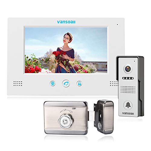 VANSOALL 7" Screen Video Door Phone Doorbell, Wired Video Intercom System + 1 Color Monitor + 1 HD Camera Doorbell + Electric Lock + Remote Control unlock