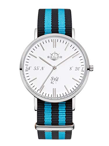 Montre Sylt Sailor watch en argent et blanc avec bracelet nylon
