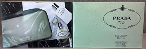 Prada Milano Infusion D'Iris 3pcs Gift Set Women (3.4 oz EDT Spray + 3.4 oz Hydrating Body Lotion + Green Pouch)