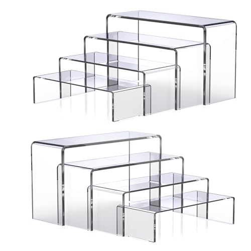 Deefongo Lot de 8 rehausseurs en acrylique transparent à 4 niveaux, support multifonction en acrylique transparent pour cupcakes, cosmétiques, objets de...